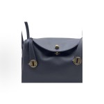 HERMES爱马仕 Lindy 26 金扣 手提包 26 女款 3Y Caban 黑呢色/水兵蓝